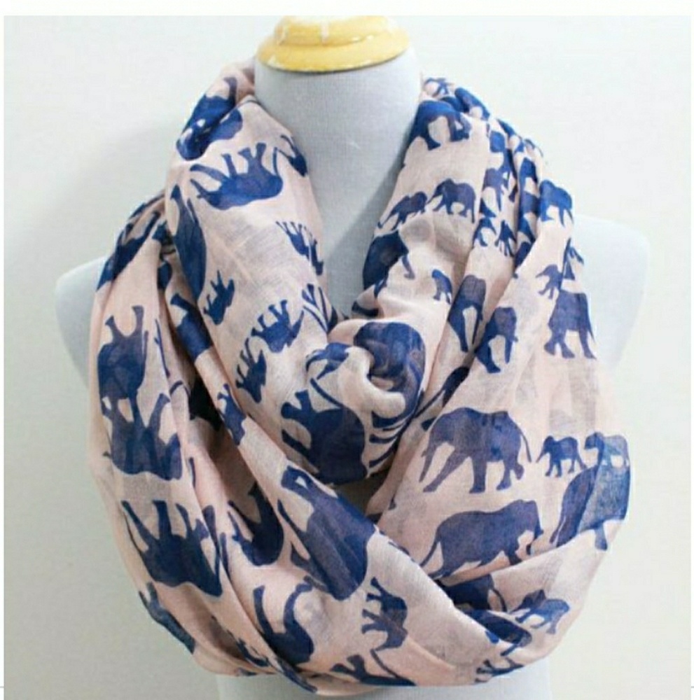 Elephant Infinity scarf, Pink & Sapphire Blue